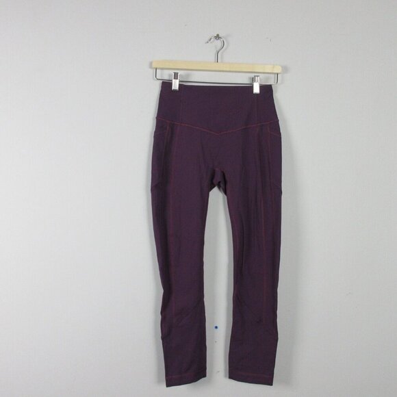 Lululemon On Your Mark Crop Leggings Women Size 6 Black Cherry Yoga Fitness 188 - Picture 1 of 11